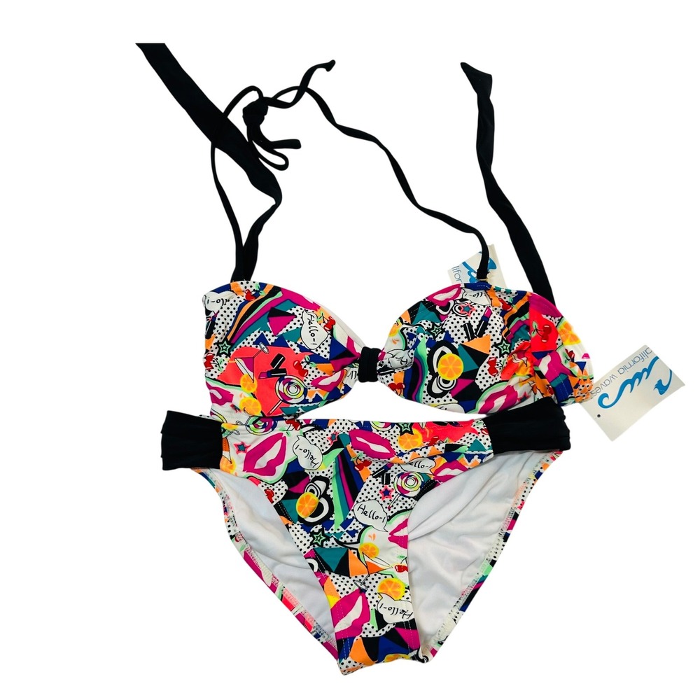 California Waves Womens Pop Art Comic Print Bikini Set Multicolor Medium NEW